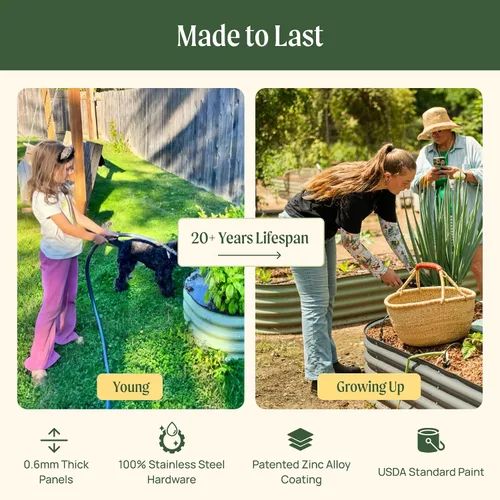 Vista 6 de Kits de cama de jardín elevada de Vego Garden Aluzinc, cama de plantación elevada de metal modular de 17" de alto, 6 en 1 para verduras, flores