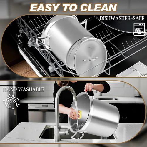 Vista 7 de Olla de Caldo de Acero Inoxidable Cepillado de 20 Cuartos con Tapa - Olla de Caldo Grande - Ollas de Caldo de Inducción de Servicio Pesado de Grado