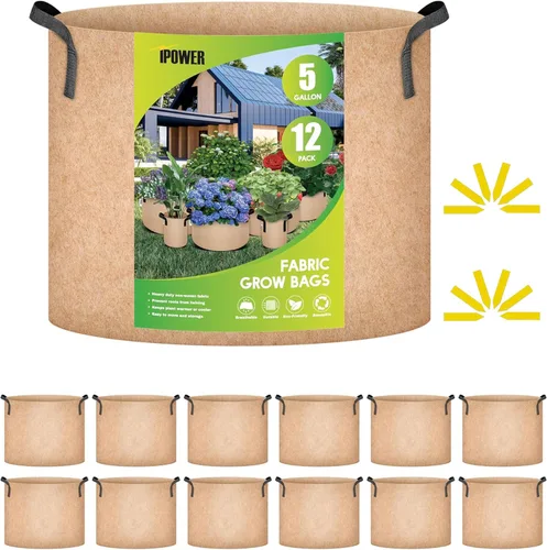 Vista 21 de iPower Paquete de 12 bolsas de cultivo de 1 galón, macetas de tela no tejida de aireación gruesa resistente con asas de nailon y 12 etiquetas