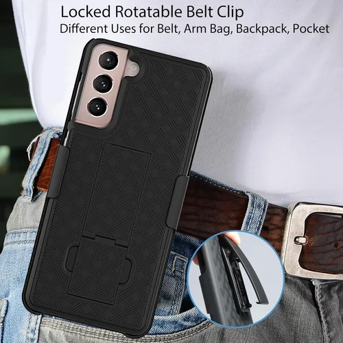 Vista 5 de Ailiber Funda protectora de cuerpo completo para Samsung Galaxy S21 5G, protector de pantalla para Galaxy S21, soporte giratorio con clip
