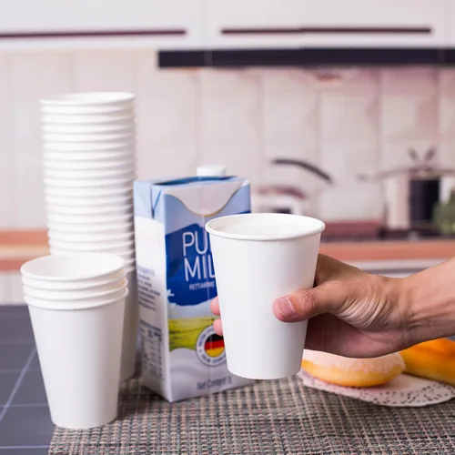 Vista 8 de MayTree Vasos de papel compostables y biodegradables de 8 onzas para agua caliente, soporte para té, para llevar y taza de café fría, paquete de 250