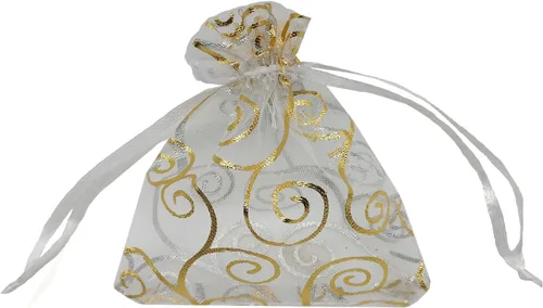Vista 8 de Bolsitas de organza transparentes con impresión de ratán Ankirol, ideales para bodas y fiestas del bebé, para regalos o muestras (100 unidades), Azul