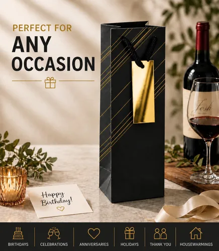 Vista 3 de Paquete de 4 bolsas de regalo de vino reutilizables, 4 x 4 x 14 pulgadas, bolsas de papel para botellas de vino
