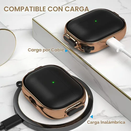 Vista 5 de Funda para AirPods Pro 2/1 con cerradura, compatible con Magsafe, negro/oro negro + rosa dorado