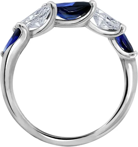 Vista 2 de Tienda Collection Platinum Plated Sterling Silver Marquise Created Sapphire 5-Stone Band Infinite Elements Cubic Zirconia Accents Ring