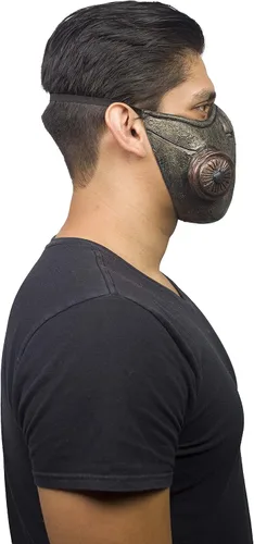 Vista 2 de Ghoulish Productions Máscara pandémica de bozal. Máscara de látex de gas dorado. Máscara de látex de talla única para adultos. Línea de máscaras