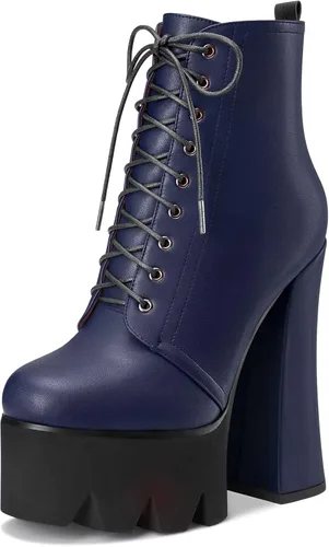 Vista 12 de HDEUOLM Botas de tobillo con tacón alto de bloque grueso para mujer, puntera redonda, botines cortos con cordones y cremallera, zapatos clásicos