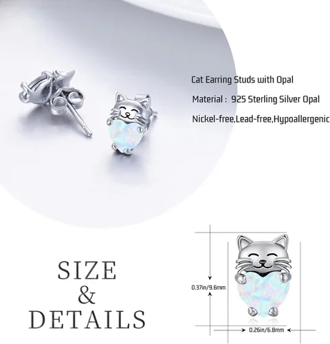 Vista 2 de Aretes de plata de ley 925 con diseño de gato, bonitos aretes de gato con diseño de gatito, joyería de regalo para mujeres y niñas, aretes