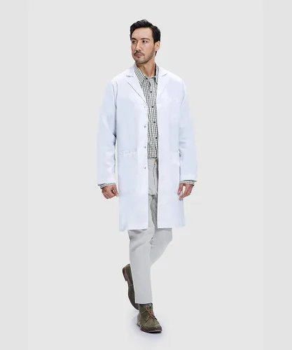 Vista 5 de Dr. James Lab Coat, 100% Cotton, Unisex, Multiple Pockets, Classic Fit, 39 Inch Length, White