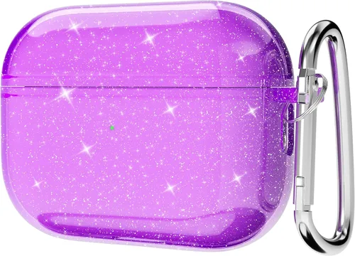 Vista 10 de Svanove Funda para Airpods Transparente con Purpurina, Funda Brillante y Bonita para Airpods de 1ª y 2ª Generación con Llavero, Carcasa Rígida