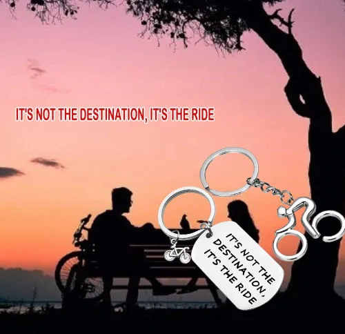 Vista 7 de Regalo de ciclismo, llavero inspirador para bicicleta, regalo de motocicleta, no es el destino, anillo de llavero de incentivo de bicicleta, regalo