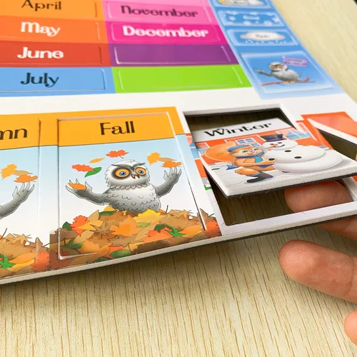 Vista 3 de ZazzyKid Calendario magnético y tabla meteorológica para niños, calendario diario preescolar de aprendizaje para días de la semana, meses, clima