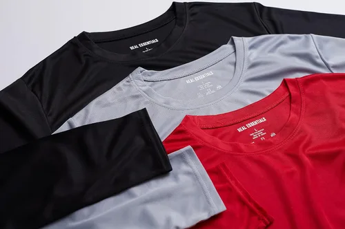 Vista 4 de Paquete de 3 camiseta de manga larga de malla que absorbe la humedad para hombre, protección solar UV, camiseta deportiva deportiva activa