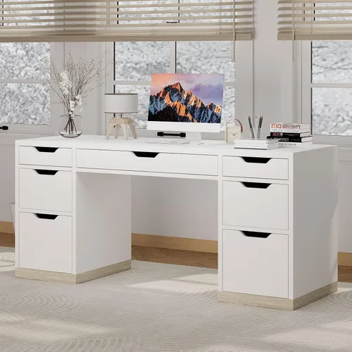 Vista 10 de MaverickFurni Office Desk with Drawers, 54 Inch Computer Desk with 7 Drawers for Bedroom, Small Executive Desk with Stoarge Drawers for Work Study