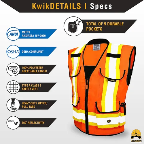 Vista 5 de KwikSafety GODFATHER - Chaleco de seguridad clase 2 [naranja, mediano] + paquete de casco de ala completa TORTOISE