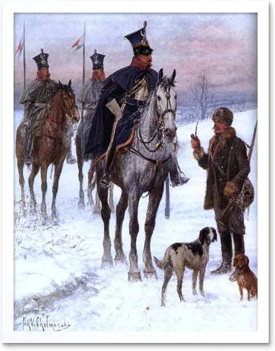 Vista 9 de Wee Blue Coo Póster enmarcado de pintura de Jan Chelminski, caballería, guerra napoleónica, Polonia, póster enmarcado para decoración de pared, 12 x