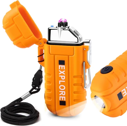 Vista 15 de LcFun - Encendedor eléctrico impermeable, doble arco a prueba de viento, recargable por USB, sin llama, plasma para campamento, senderismo