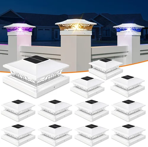 Vista 11 de APONUO - Luces solares para punta de poste con 8 colores RGB sólidos y flujo multicolor - Paquete de 4 luces solares para postes de 6x6, IP65