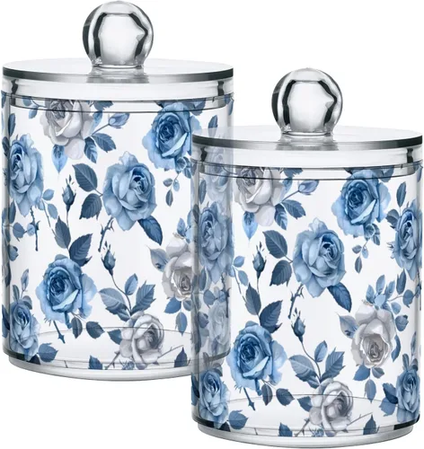 Vista 45 de Juego de 2 dispensadores de bastoncillos de algodón de mármol turquesa, recipiente de almacenamiento para baño, tapa de plástico acrílico, frasco
