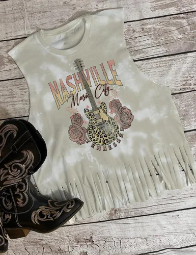 Vista 3 de Nashville - Camiseta sin mangas para mujer, diseño de festival de música country, estampado gráfico, sin mangas, Nash Music