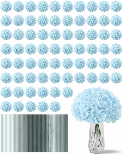 Vista 8 de Flores de hortensias artificiales rosa polvoriento, 10 cabezas de flores de seda de hortensia falsas para centros de mesa de boda, ramos de 10