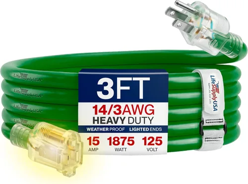 Vista 53 de Cable de extensión SJT de 12/3 300 V con luz LED para uso en interiores y exteriores con enchufe con iluminación LED Amarillo