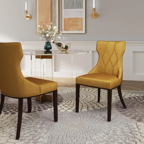 Vista 2 de Manhattan Comfort Reine MDining - Juego de 2, asientos tapizados con costuras de diamante, marco de madera de haya maciza, base de 4 patas, altura