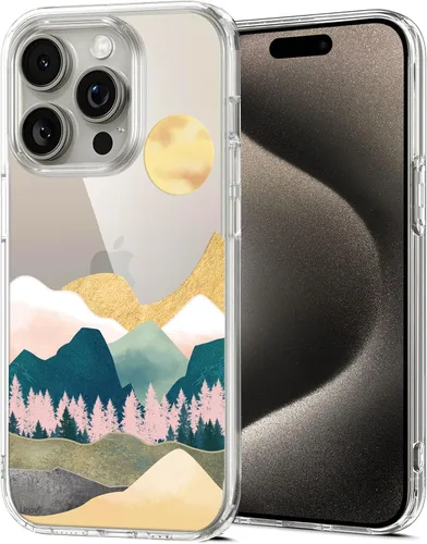 Vista 12 de Unov for iPhone 15 Case, Clear with Design, Slim Fit Good Grip, Embossed Phone Case, Shockproof Protective Cover, Raised Camera Protection, Soft