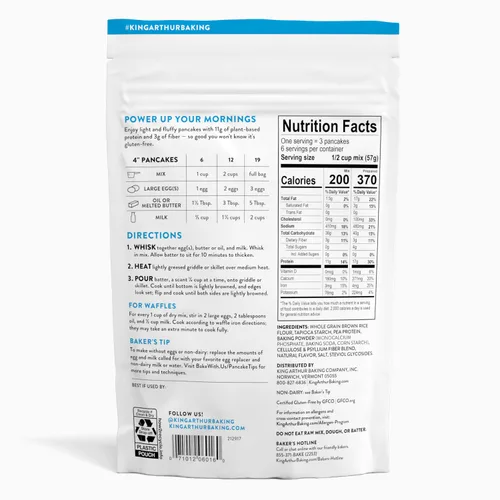 Vista 2 de King Arthur - Mezcla de panqueques de proteína sin gluten, sin modificación genética, sin azúcar añadido y sin lácteos, 12 onzas
