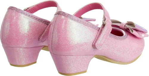 Vista 2 de Disney Zapatos - Correa plana Mary Jane con lazo para niñas, disfraz de princesa de personaje, disfraz de flores, fiesta escolar, sin cordones