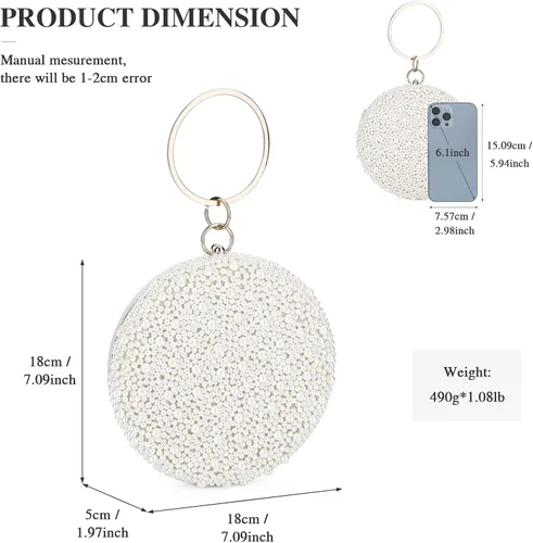 Vista 3 de UBORSE Bolsos de noche redondos de perlas para mujer con diamantes de imitación formales para boda bolso de embrague graduación cóctel fiesta bolsos