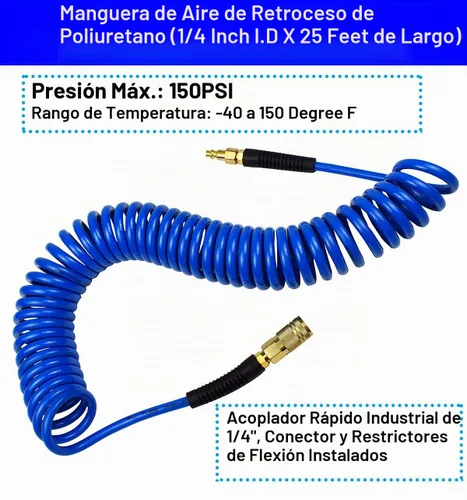 Vista 3 de YOTOO Kit de accesorios para compresor de aire, kit de manguera de aire resistente de 1/4 pulgadas x 25 pies con medidor digital de inflado