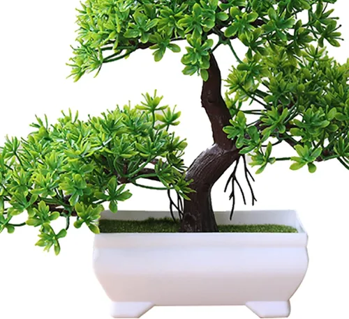 Vista 2 de Árbol bonsái artificial simulación planta en maceta oficina sala de estar decoración del hogar verde