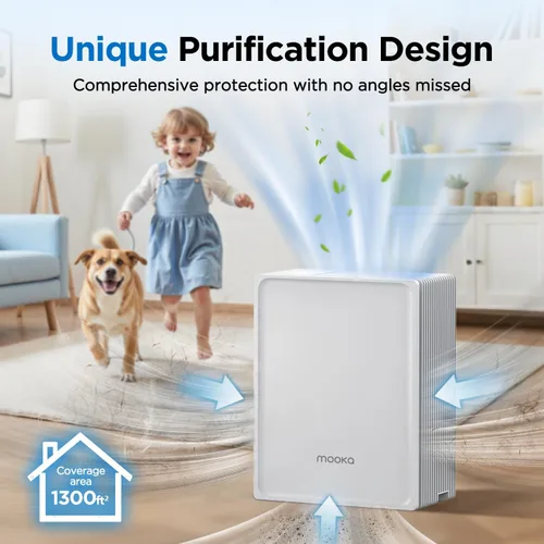 Vista 3 de Purificadores de aire para el hogar, habitación grande de hasta 1300 pies cuadrados, purificador de aire MOOKA HEPA para mascotas domésticas