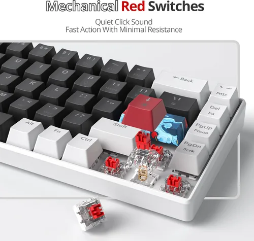 Vista 3 de Teclado 60% para juegos de 68 teclas, teclado mecánico retroiluminado LED, teclado compacto con cable con interruptor rojo para Windows PS45 Xbox
