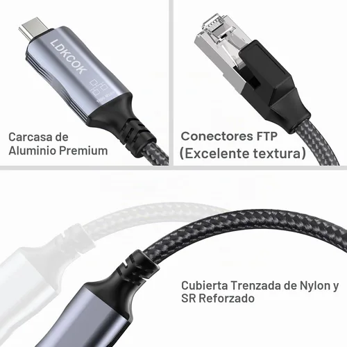 Vista 5 de Cable USB C a Ethernet, cable LAN tipo C a RJ45, para MacBook Pro/Air, iPad Pro, iPhone 15 Series, Galaxy, Smartphone, Laptop, PC (6 pies)
