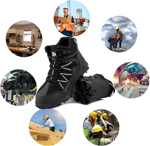 Vista 6 de SUADEX Botas con punta de acero para hombres, botas de seguridad para hombres, botas de trabajo con punta de compuesto para hombres, botas