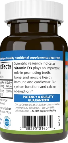 Vista 9 de Carlson - Vitamina D3, 4000 UI (100 mcg), Suplementos de vitamina D, salud ósea e inmunológica, suplemento de colecalciferol, cápsulas de vitamina D