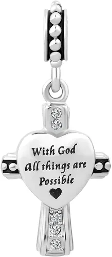 Vista 2 de SexyMandala Dijes religiosos de la Biblia con Dios, cuentas colgantes de cruz para pulseras y collares europeos, todas las cosas son posibles, Cobre