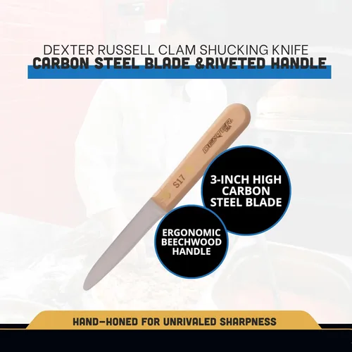 Vista 2 de Dexter-Russell - Cuchillo para chupar almejas de 3 pulgadas S17 Hoja de acero al carbono con mango de madera de haya remachada Fabricado