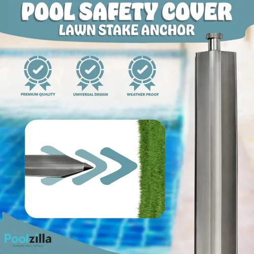 Vista 5 de Poolzilla Paquete de 1 anclaje de estaca de césped con cubierta de seguridad de 16 pulgadas, para instalación de anclajes de césped, diseño
