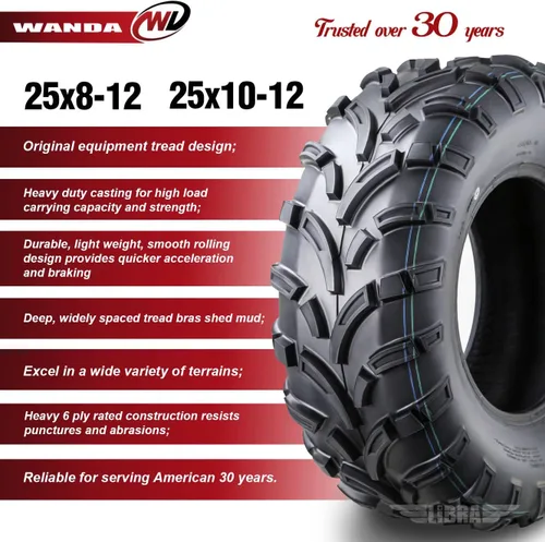 Vista 2 de WANDA 05-20 Kawasaki BRUTE FORCE 650 750 ATV Juego de neumáticos 25x8-12 25x10-12 Lite Mud