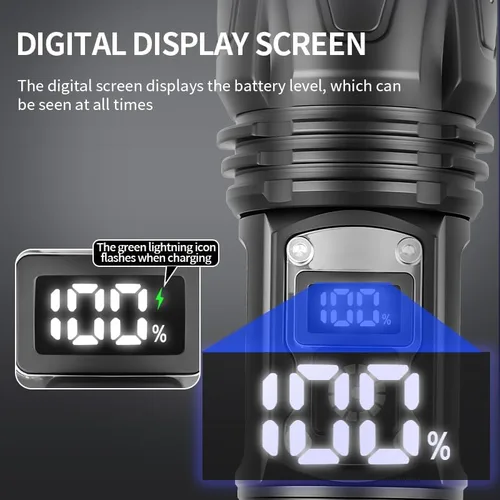 Vista 5 de Linternas recargables de alto lúmenes, linterna táctica de mano LED de 1000 lúmenes, luces de flash ajustables de alta potencia, 5 modos potentes