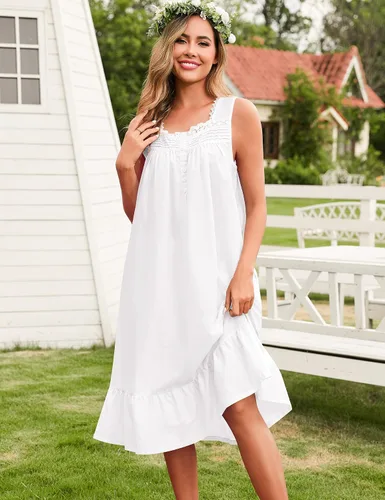 Vista 4 de YOZLY Camisones de algodón para mujer con bordado, sin mangas, con bolsillos S-XXXL