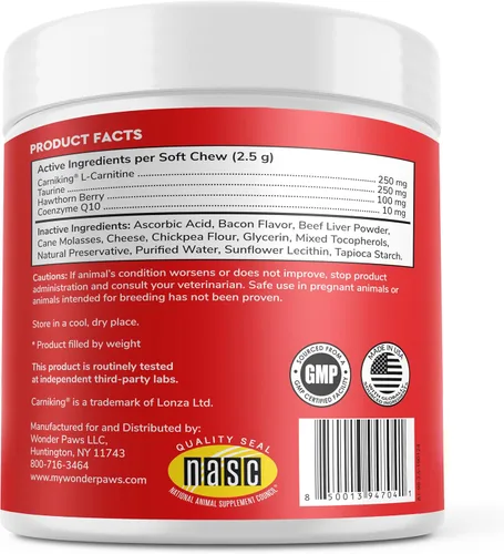 Vista 2 de Wonder Paws Apoyo cardiovascular para perros – Masticables cardiovasculares Salud del corazón, circulación, energía y control