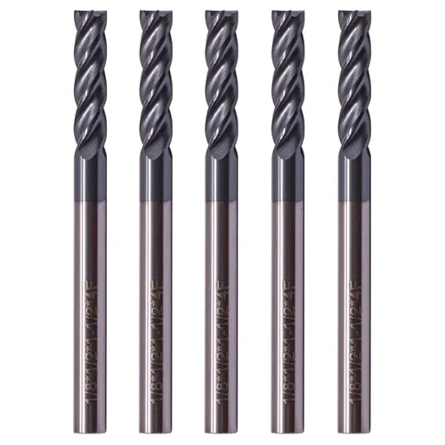 Vista 12 de BestParts 5 fresas cuadradas de carburo sólido de alto rendimiento, revestimiento AlTiN, 4 flautas, hélice de 30 grados, diámetro de corte de 1/2