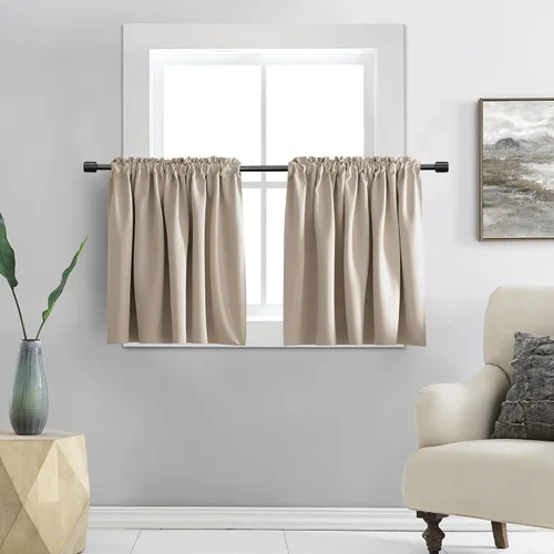 Vista 21 de DONREN Cortinas Cenefas de 20 pulgadas de largo - 2 paneles opacos aislantes térmicos pequeñas cenefas de cortina para baño con bolsillo para barra