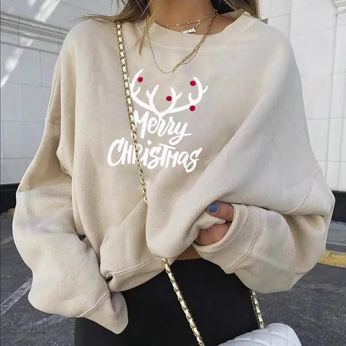 Vista 2 de Sudadera de manga larga con cuello redondo para mujer, ajuste holgado, talla grande, estilo túnica, beige f, M