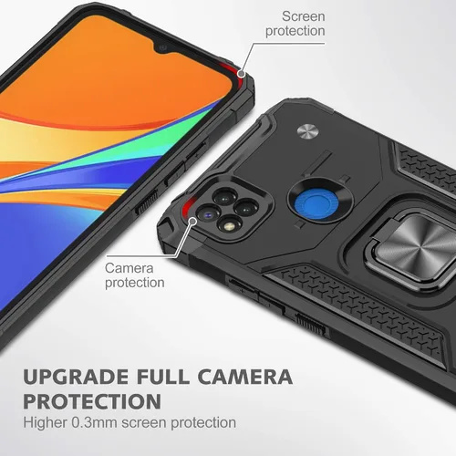 Vista 7 de Asuwish Funda de teléfono para Xiaomi Redmi 9C con protector de pantalla de vidrio templado y soporte de anillo, delgado híbrido protector móvil