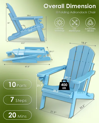 Vista 3 de GREENVINES Silla Plegable Adirondack Plástico HDPE Sillas para Fogata Todo Tiempo Portavasos Ártico para Terraza Patio Trasero Patio